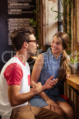 Smiling couple talking