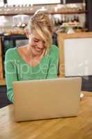 Woman using a laptop sitting