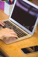 Close up view of businessman using laptop computer