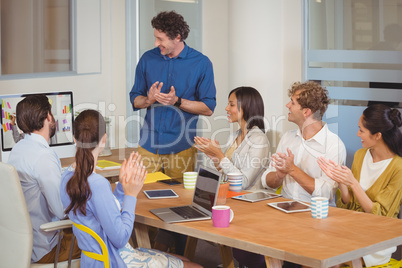 A worker team is doing a video conference