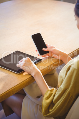 Focus on technology objects businesswoman