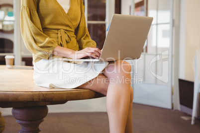 Businesswoman posing on her desk