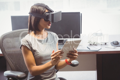 Business woman using 3D glasses