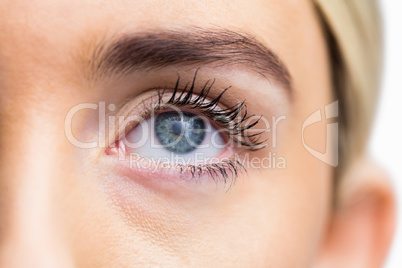 Focus on womans eye with opened eyes