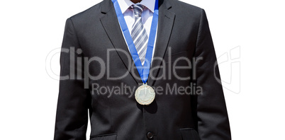 Close up of businessman chest with medal