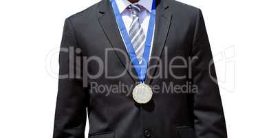 Close up of businessman chest with medal