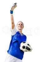 Woman goalkeeper raising an arm