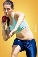 Composite image of sportswoman practising the shot put