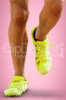 Composite image of close up of sportsman legs running on a white