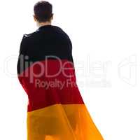 Rear view of man wearing german flag