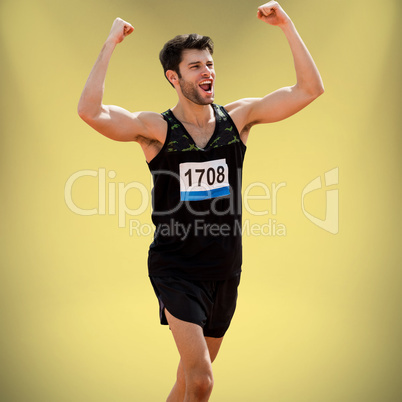 Composite image of sportsman celebrating his victory