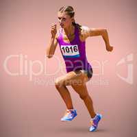 Composite image of athletic woman in running position