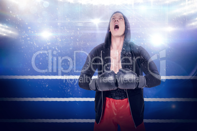Composite image of boxer preparing for the tournament