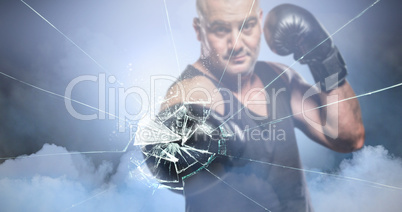 Composite image of boxer performing upright stance