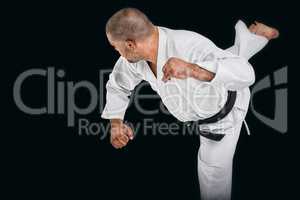 Composite image of fighter performing karate stance