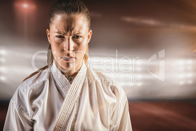 Composite image of female fighter on black background