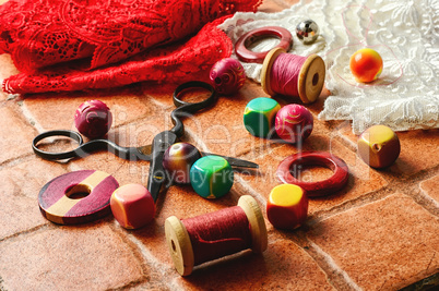 Scissors,beads and thread