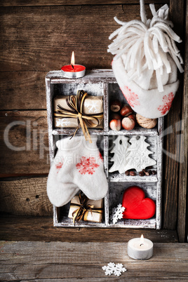 Box with Christmas decorations