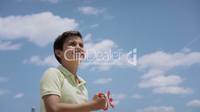 15-Happy Boy Flying Kite On Sunny Day Slowmotion