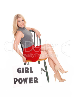 Beautify woman with sign "girl power".