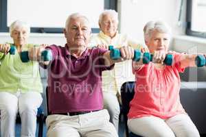 Seniors using weights