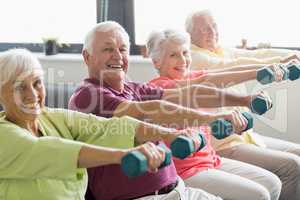 Seniors using weights