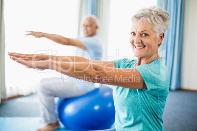 Seniors using exercise ball