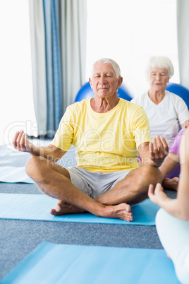 Seniors performing yoga