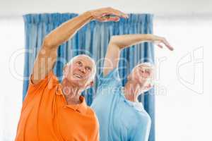 Senior men doing exercises
