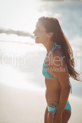 Excited woman on beach