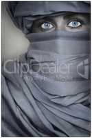 Beautiful Blue Eyed Woman Female Wearing a Veil