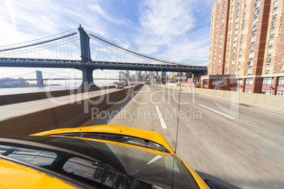 New York City Yellow Taxi Cab by Manhattan Bridge