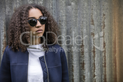 Sad Mixed Race African American Teenager Woman In Sunglasses