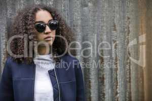 Sad Mixed Race African American Teenager Woman In Sunglasses