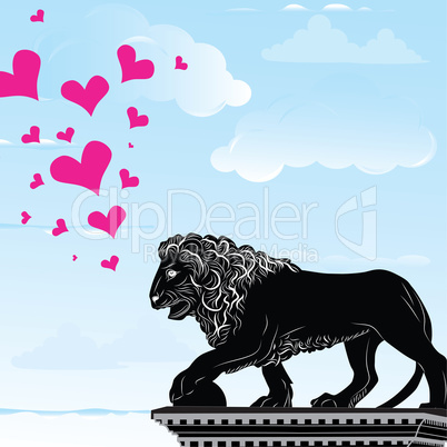 Love heart travel destination background with symbol of Florence,statue of a lion,  Italy, vector illustration
