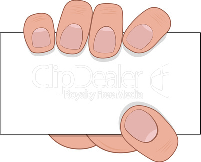 Hand hold paper card. Advertise vector illustration.