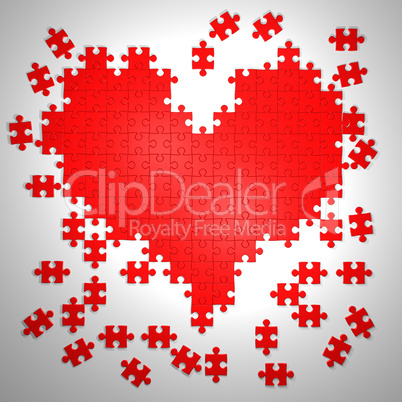 colorful puzzle pieces in heart shape. 3d illustration isolated on white background