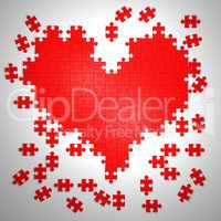 colorful puzzle pieces in heart shape. 3d illustration isolated on white background