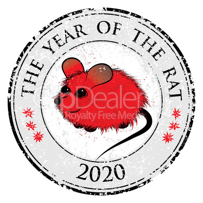 Rat, mouse chinese horoscope animal sign. The vector stamp art image in decorative style