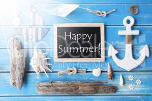 Sunny Nautic Chalkboard And Text Happy Summer