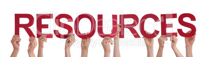 Many People Hands Holding Red Straight Word Resources