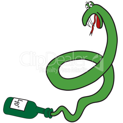 Cartoon green snake from the bottle