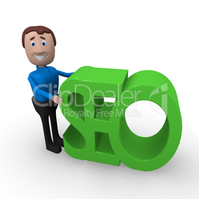 3d businessman with the word SEO