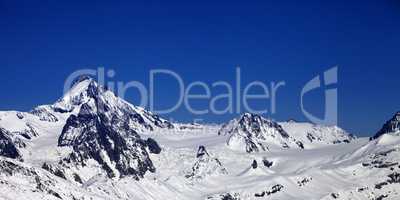 Panoramic view on winter Caucasus Mountains in nice sun day