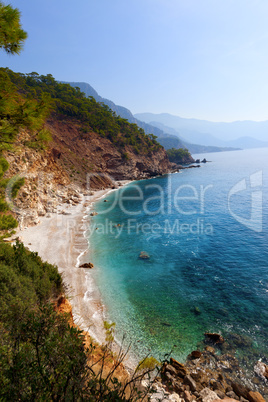 Top view on sea beach at sun day