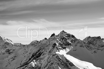 Black and white high mountains in winter