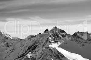 Black and white high mountains in winter