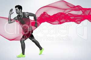 Composite image of athlete man running on white background