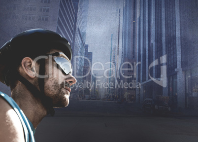 Composite image of man wearing a helmet