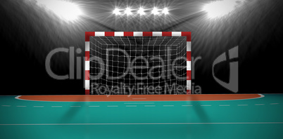 Composite image of a handball goal